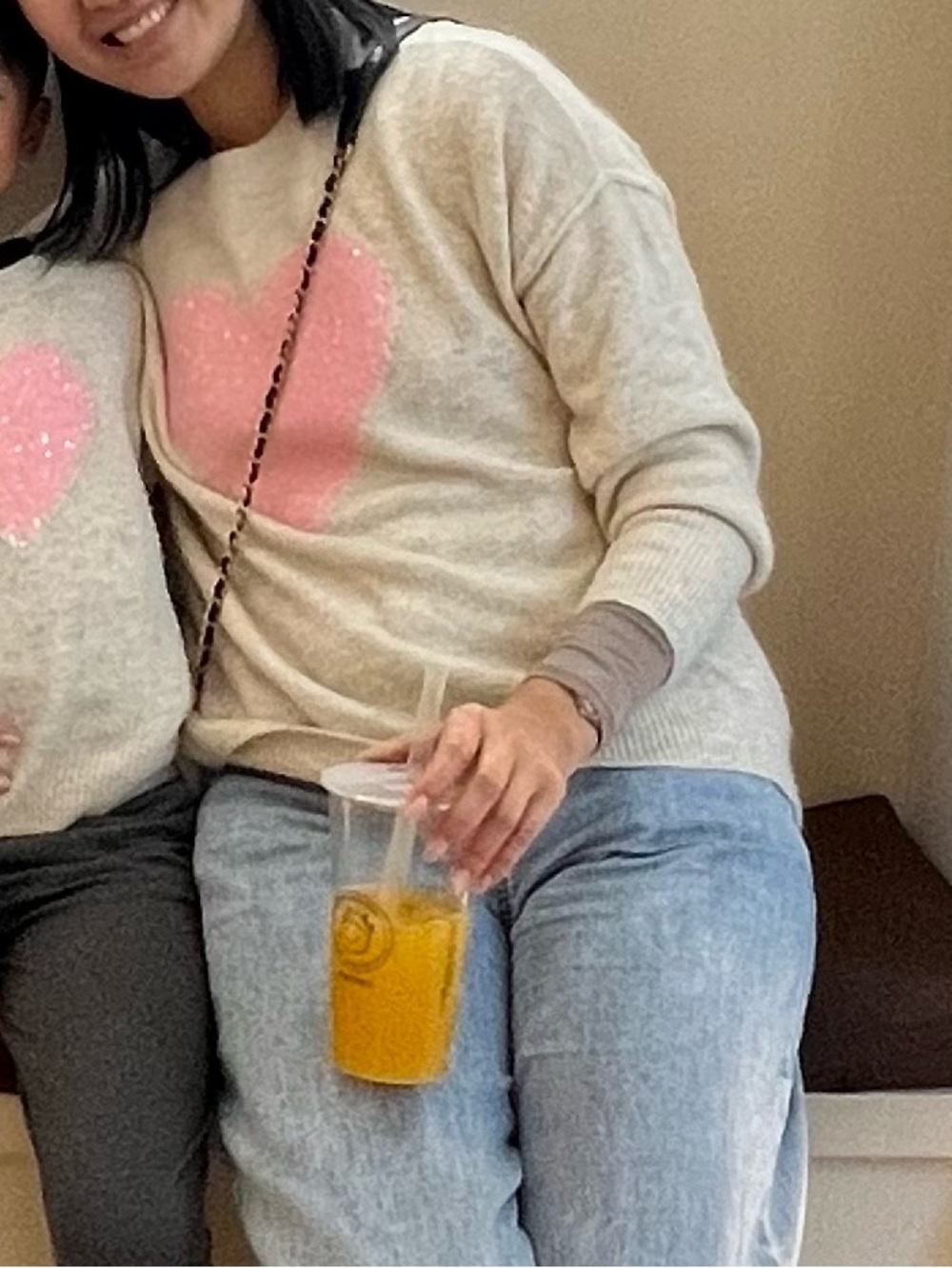 CeCe Cream Crewneck Sweater with Pink Sequin Heart - Picture 4 of 4